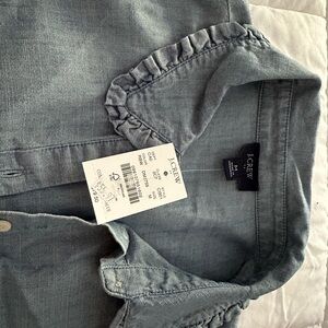 J.Crew Chambray Ruffle Trim Button Up Shirt